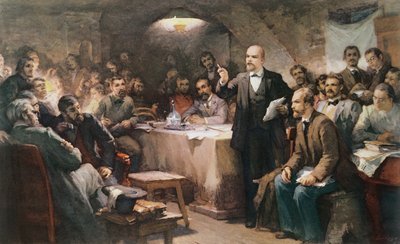 Das Eingreifen von Wladimir Lenin (1870-1924) auf dem 2. Kongress der R.S.D.R.P. im Jahr 1903 von Sergei Arsenevich Vinogradov
